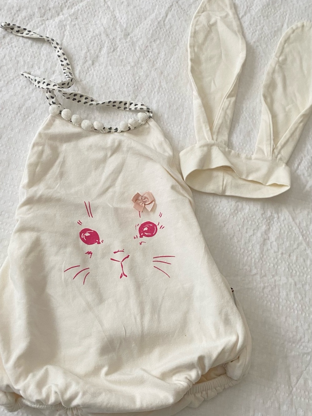 Cream Bunny Hat with Pink Face Print for Kids